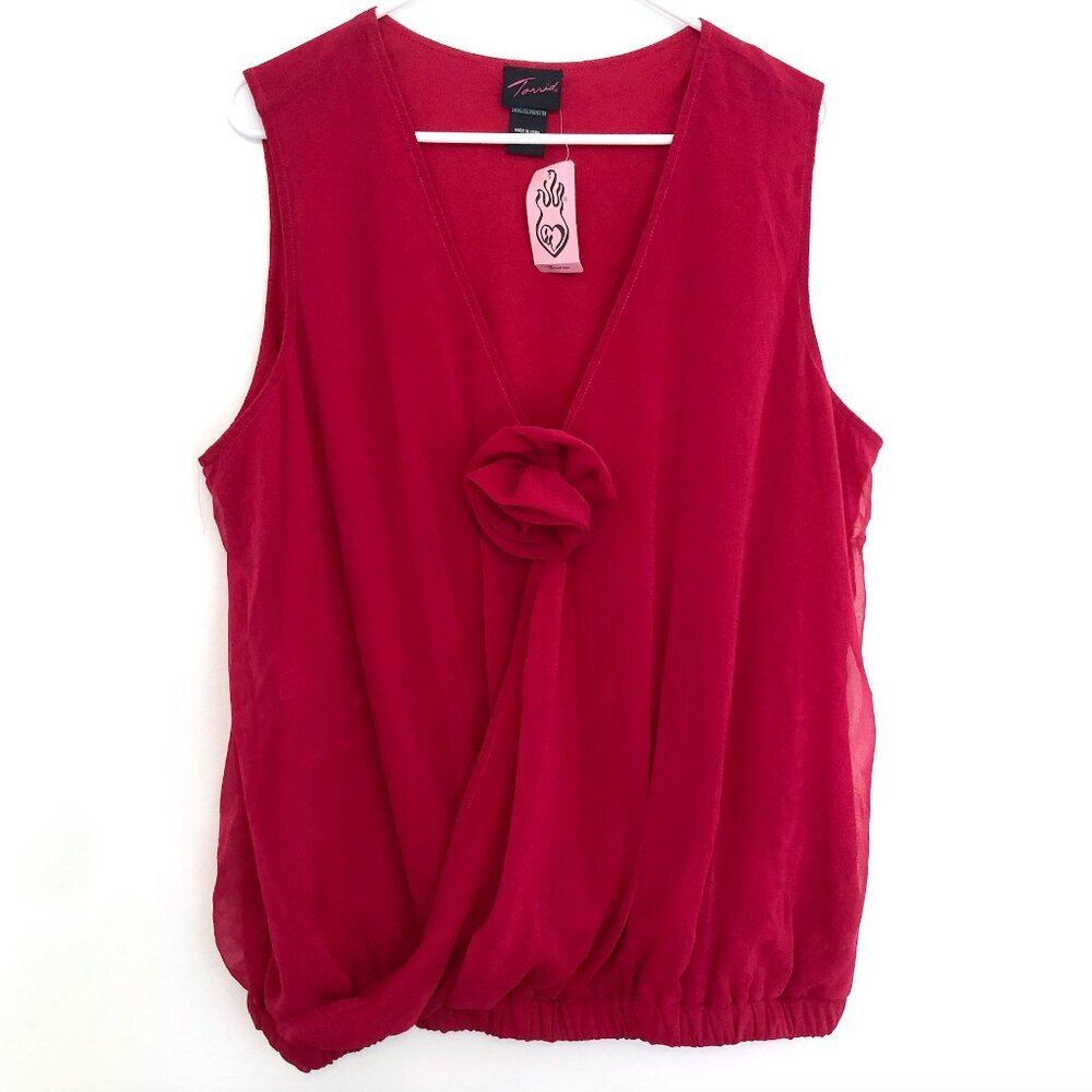 NEW NWT OLD TAG TORRID 1 Plus Size Surplice Chiffon Blouse Raspberry Pink Red 1X